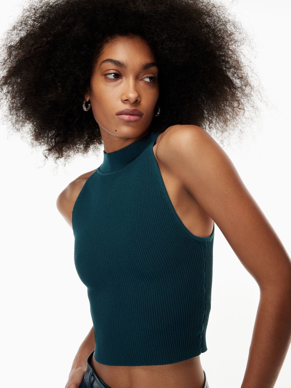 Babaton Ribbed High-Neck Tank in Teal Green